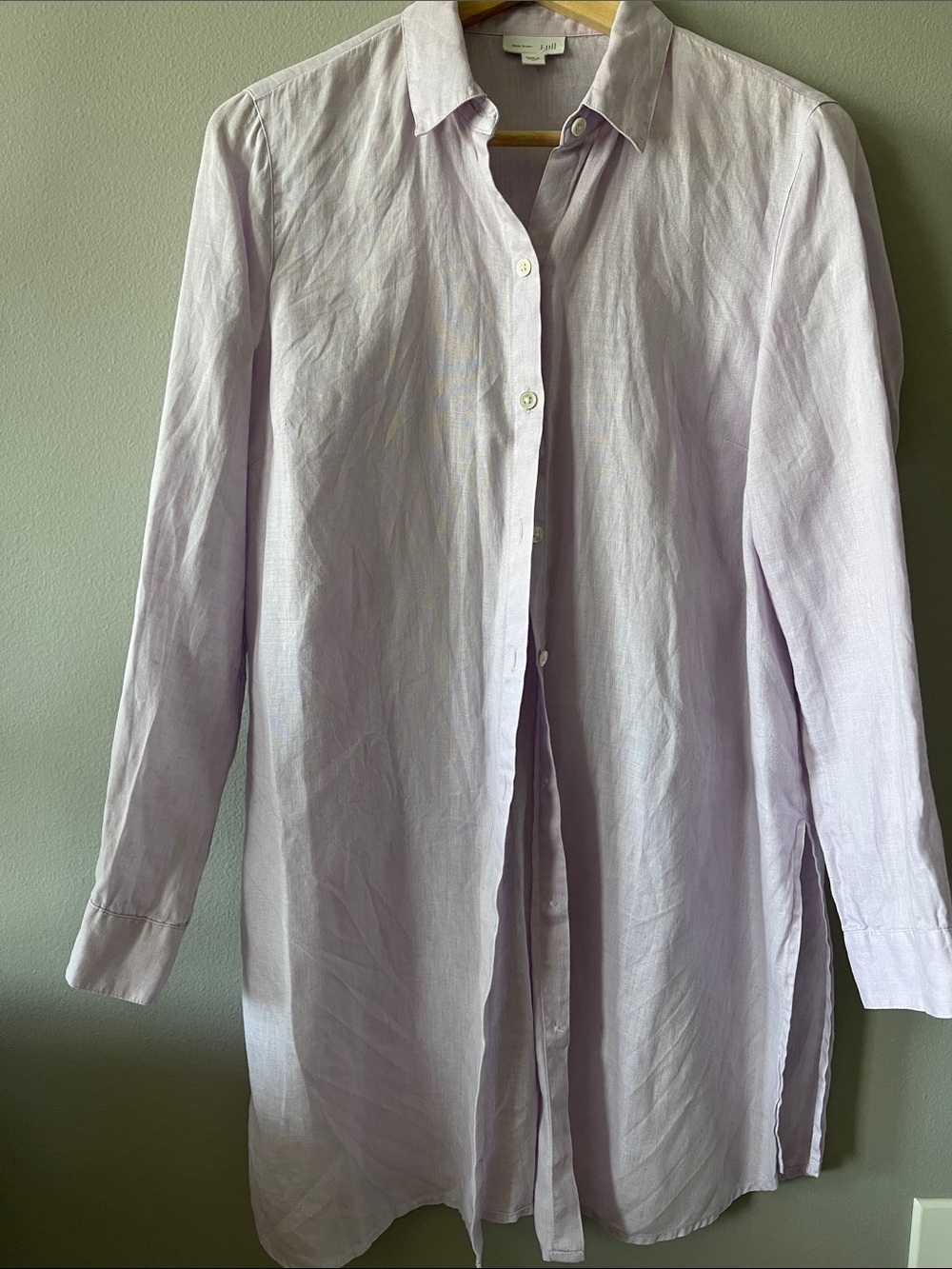 J. Jill Love Linen Light Lavender Women's Long-Sleeve Button-Down Shirt Long